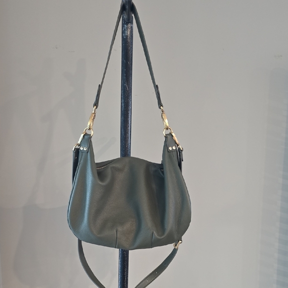 Quince Italian Leather Convertible Crescent Shoulder Bag In Green - Picture 1 of 11